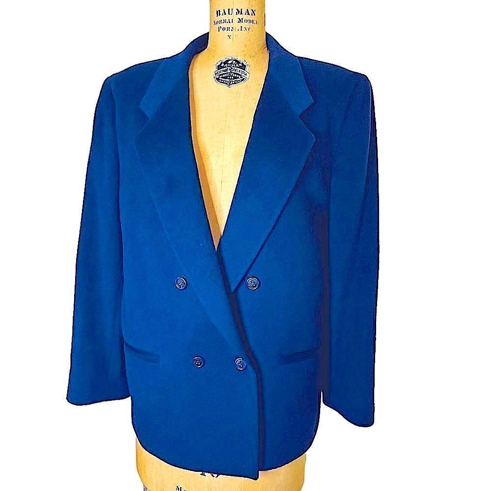 Vintage Augustus Dark Blue Wool Double Breasted Blazer Size 10